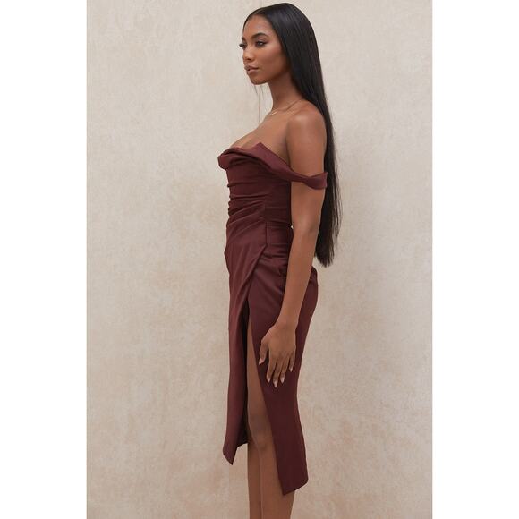 House of CB Burgundy Off-Shoulder Wedding Dress - Picture 3 of 5